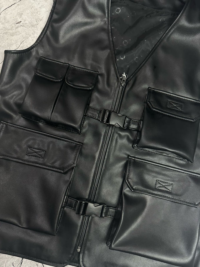 Utility 5 Pocket Leather Vest ( T.NOIR )