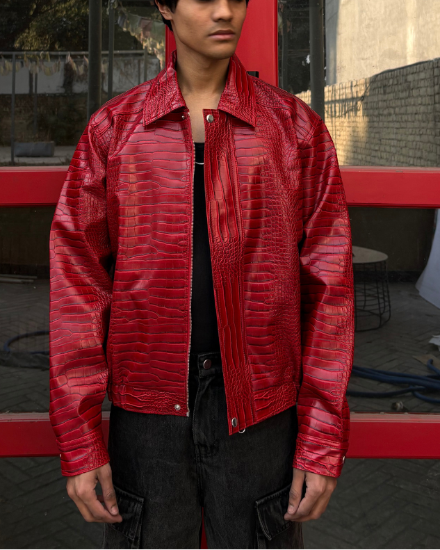 Scarlet Croc Leather Jacket – TEETHYS
