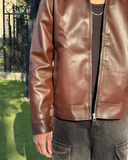 Mocha Aero Cropped Leather Jacket