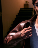 Mocha Aero Cropped Leather Jacket