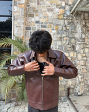 Mocha Aero Cropped Leather Jacket
