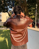 Mocha Aero Cropped Leather Jacket